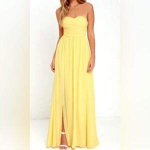 Moonlight Serenade Yellow Strapless slit Maxi Dress S formal bridesmaid party